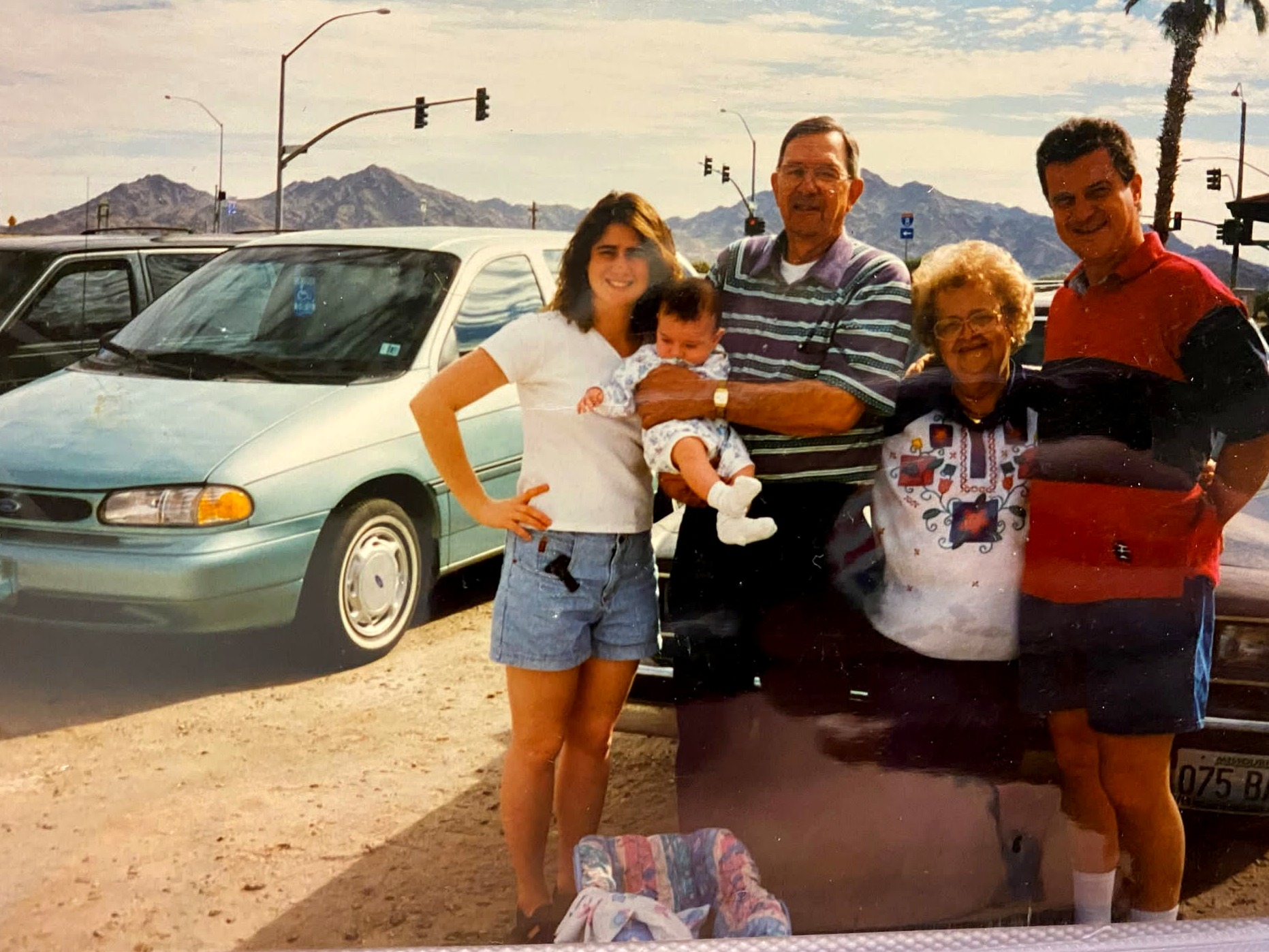 Family gathered beside the Ford van in Yuma, Arizona